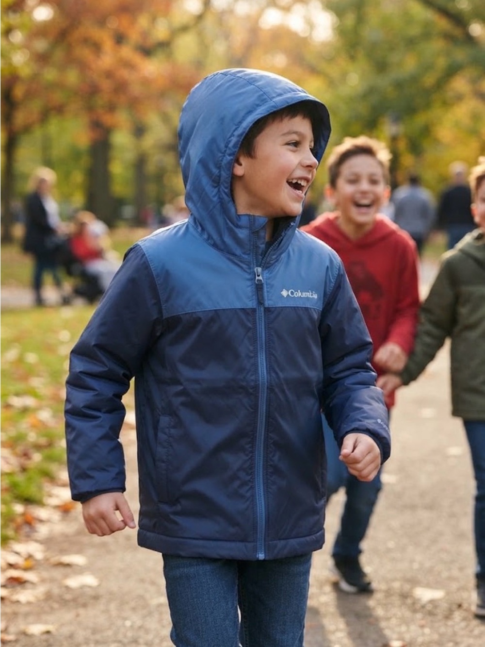 Columbia Blue Colorblock Fleece Lined Hooded Winter Jacket Boys Sz S (8)